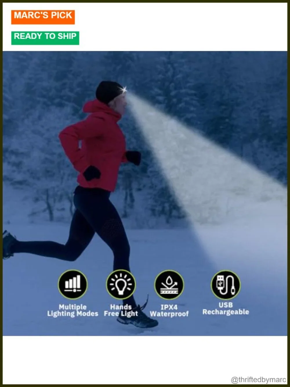 LED Rechargeable Beanie with Built-in Headlamp 150 Lumens Fleece